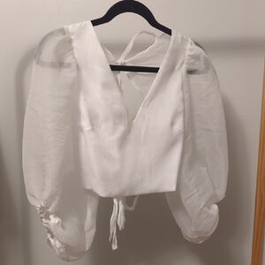 Hutch White Blouse with Sheer Sleeves